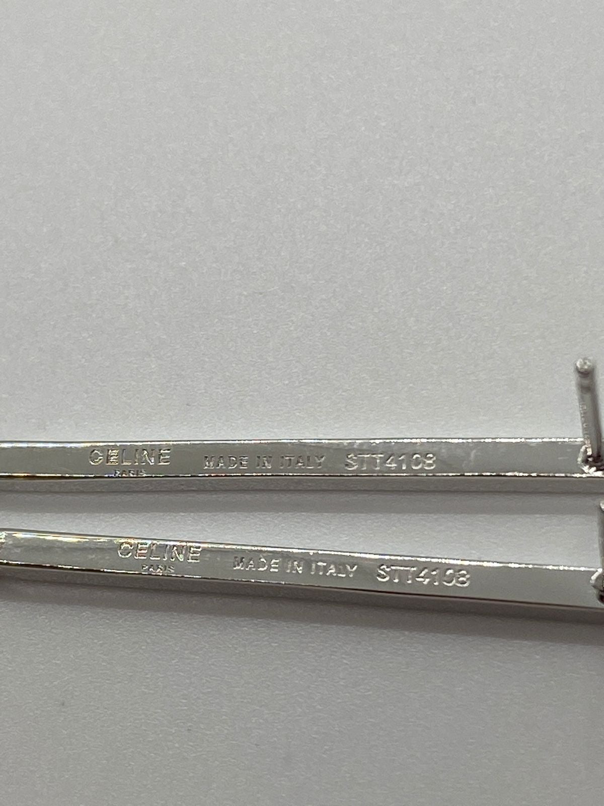 CELINE Silver Tone Rhinestone Minimal Stick Earrings - Pre owned