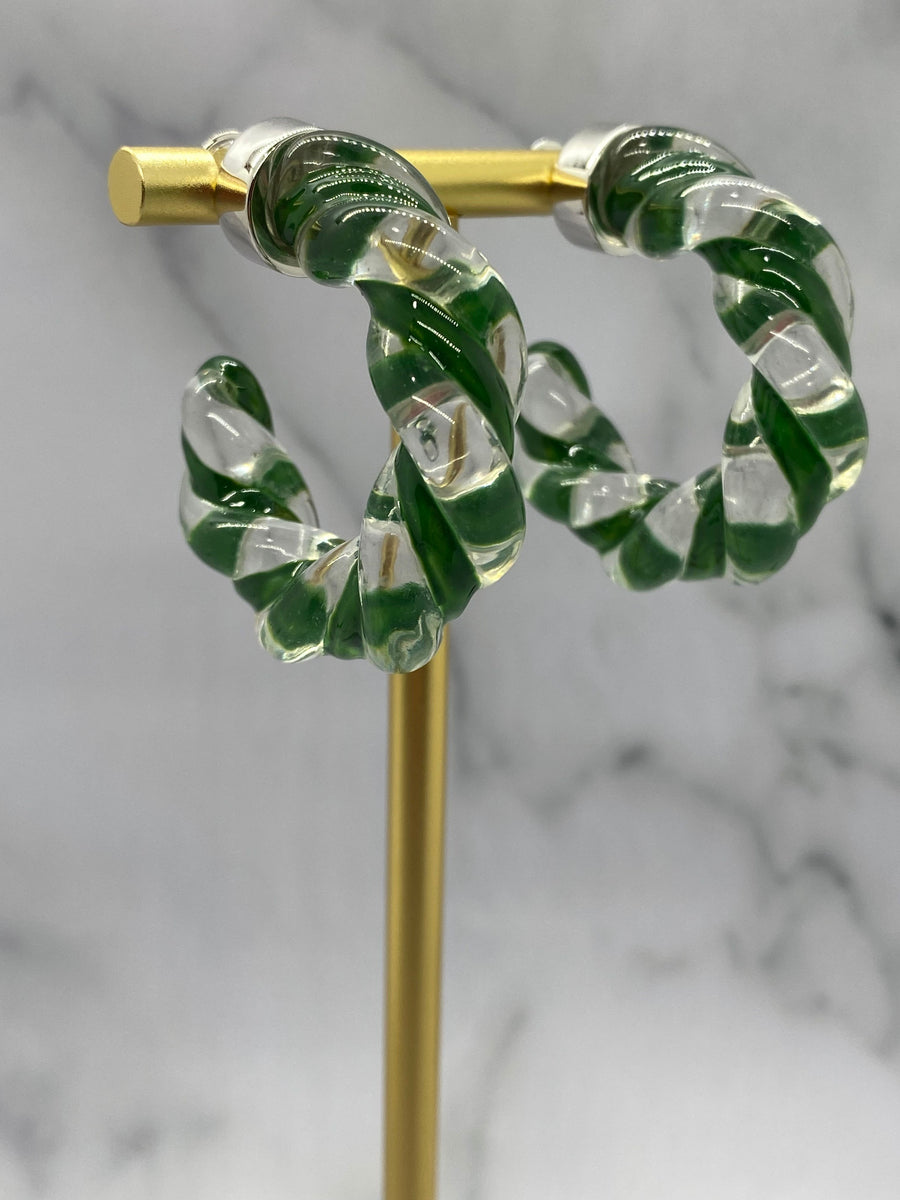 BOTTEGA VENETA Clear Green Hoop Earrings - Pre owned