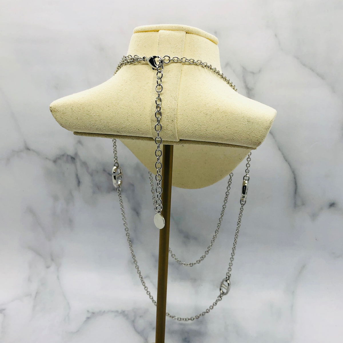 CHRISTIAN DIOR CD Silver Tone Chain Necklace - Pre owned