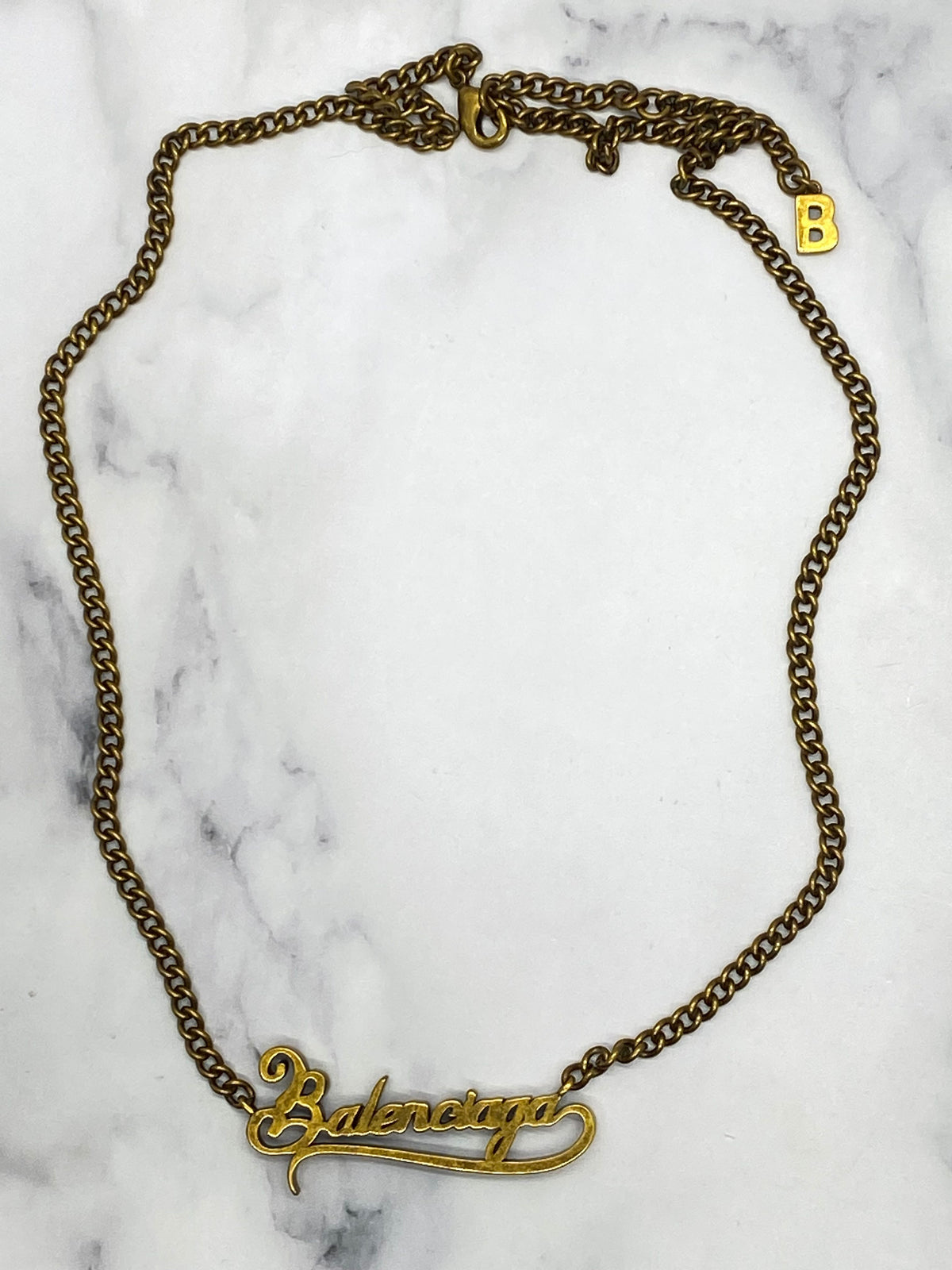 BALENCIAGA Brass Tone Script Necklace - Pre owned