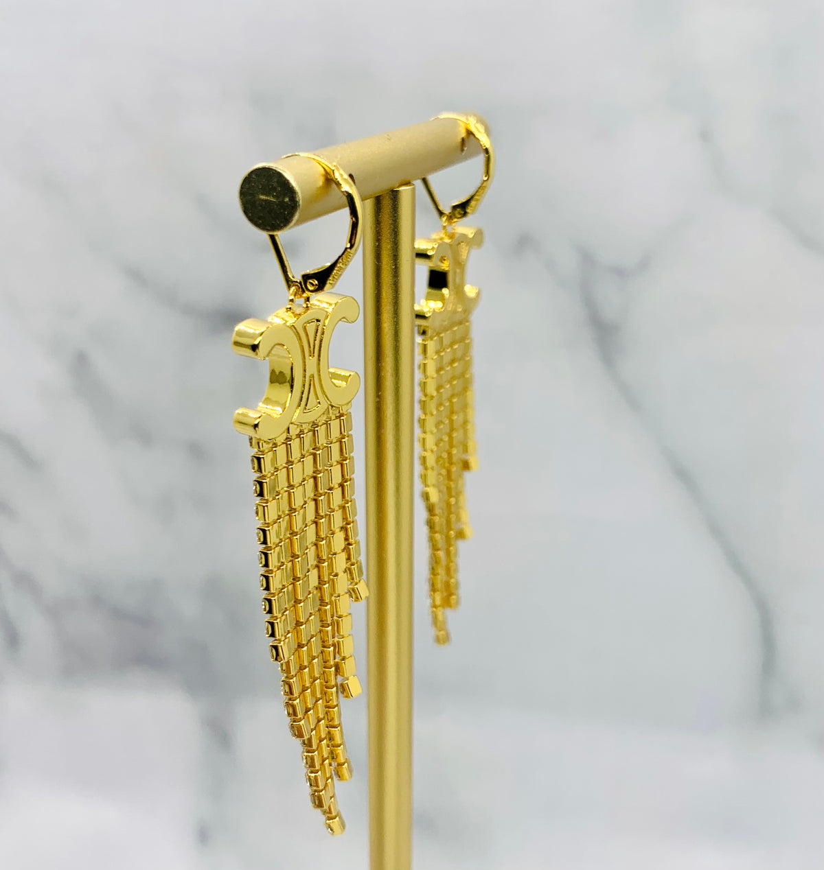 CELINE Monogram Rhinestone Fringe Earrings - Pre owned