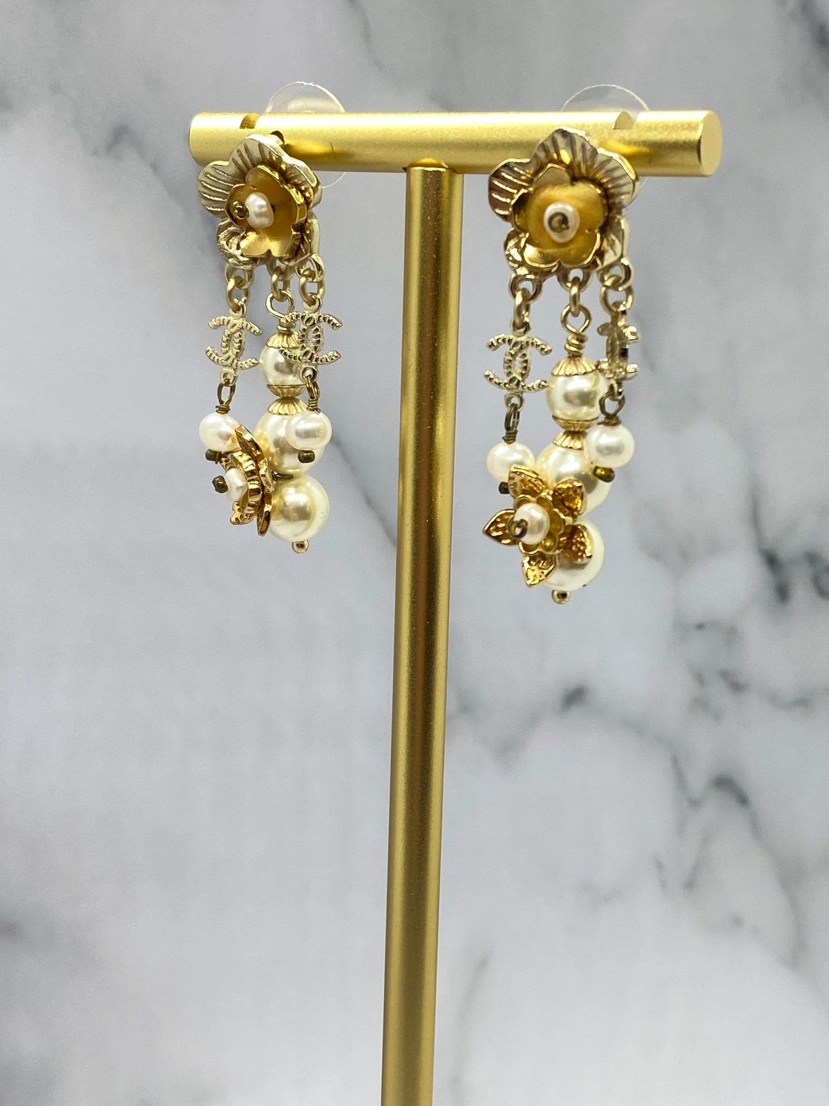 CHANEL CC 2017 Rare Golden Camelia Blossom Earrings - USED