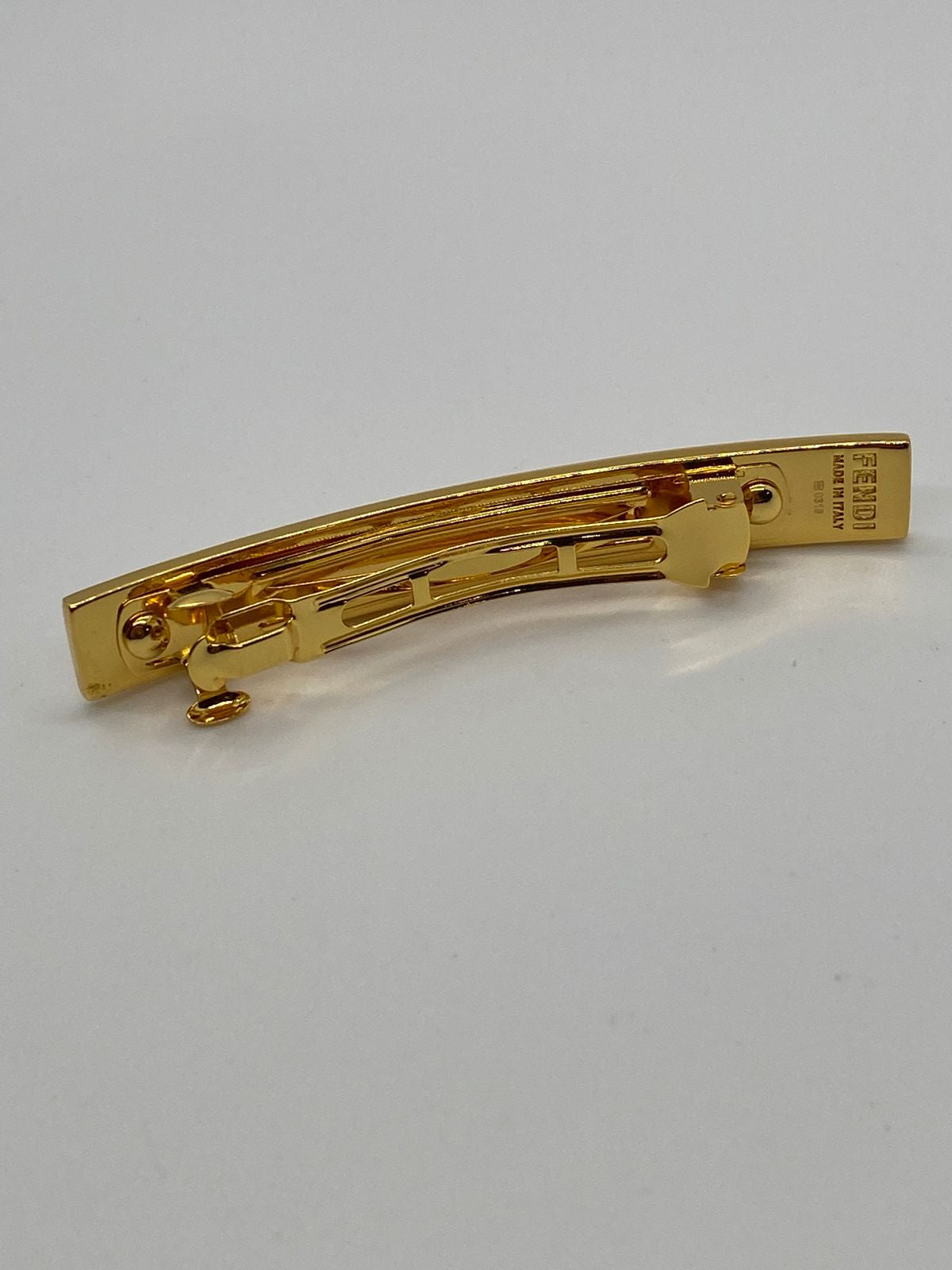 FENDI FF Pink on Gold Tone Logo Hair Clip - Pre owned