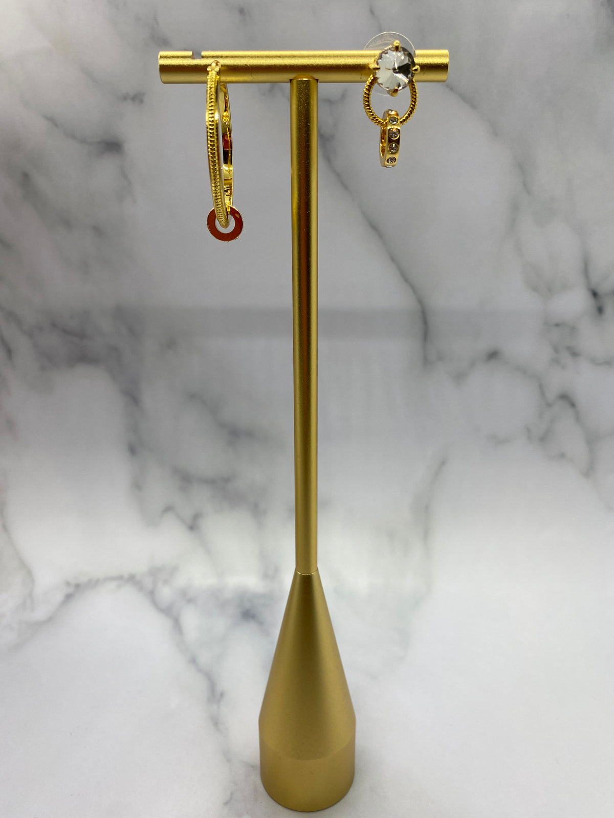 MIU MIU Asymmetric Gold & Rhinestone Hoop Earrings - Pre owned