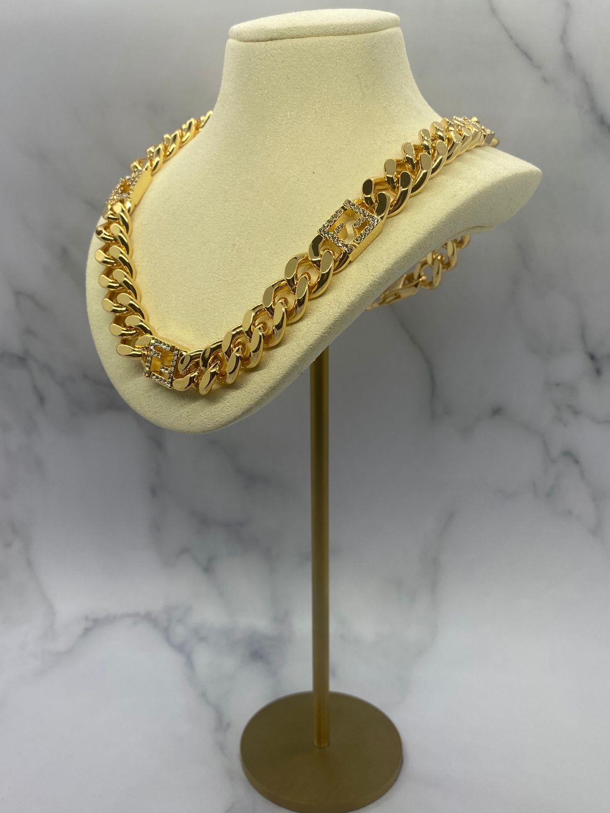 FENDI FF Gold Chain Statement Necklace - Pre owned