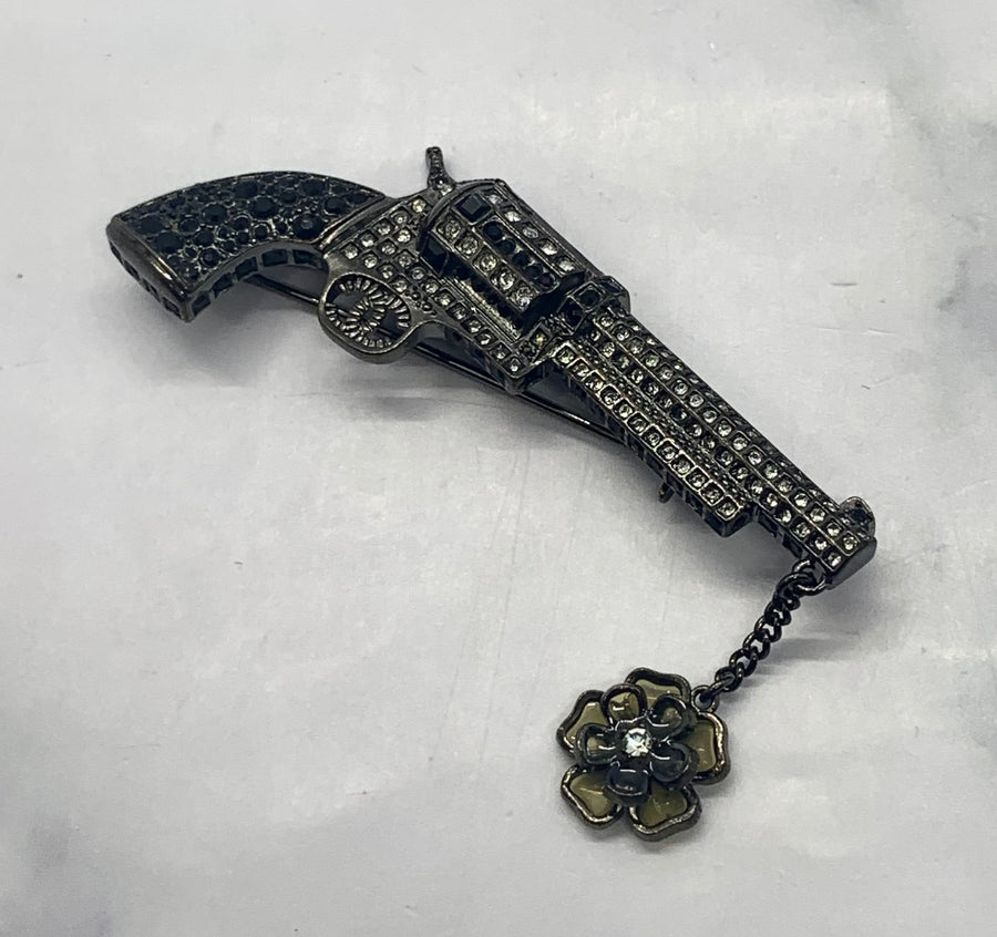 CHANEL CC Black Gun Brooch Pin - USED