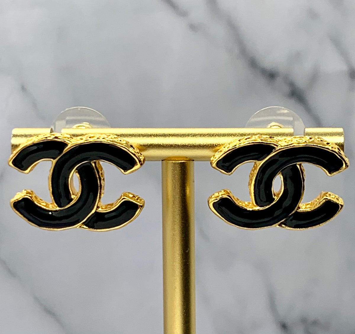 CHANEL CC Gold Tone Black Earrings - Pre owned