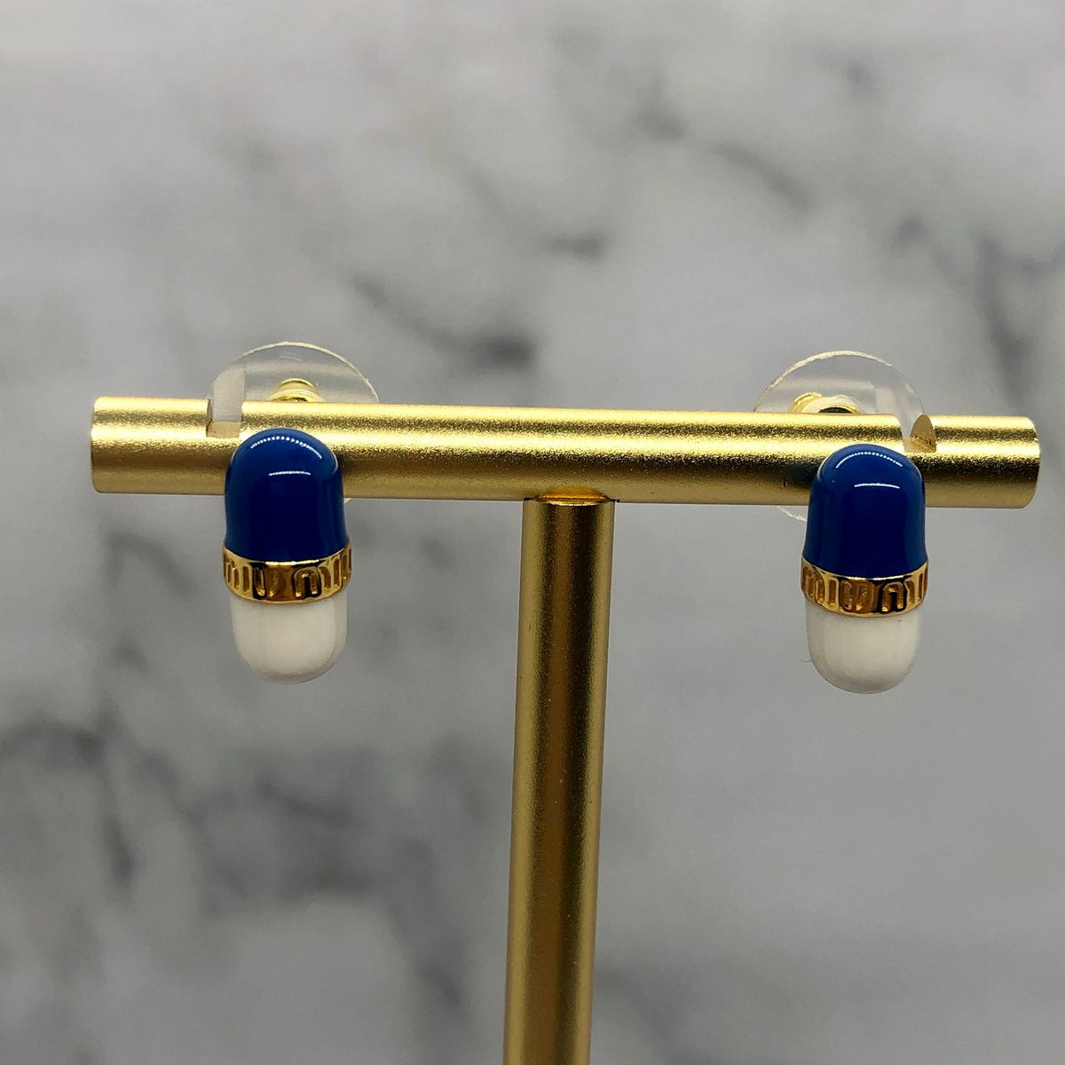 MIU MIU Blue & White Pill Shape Earrings - Pre owned