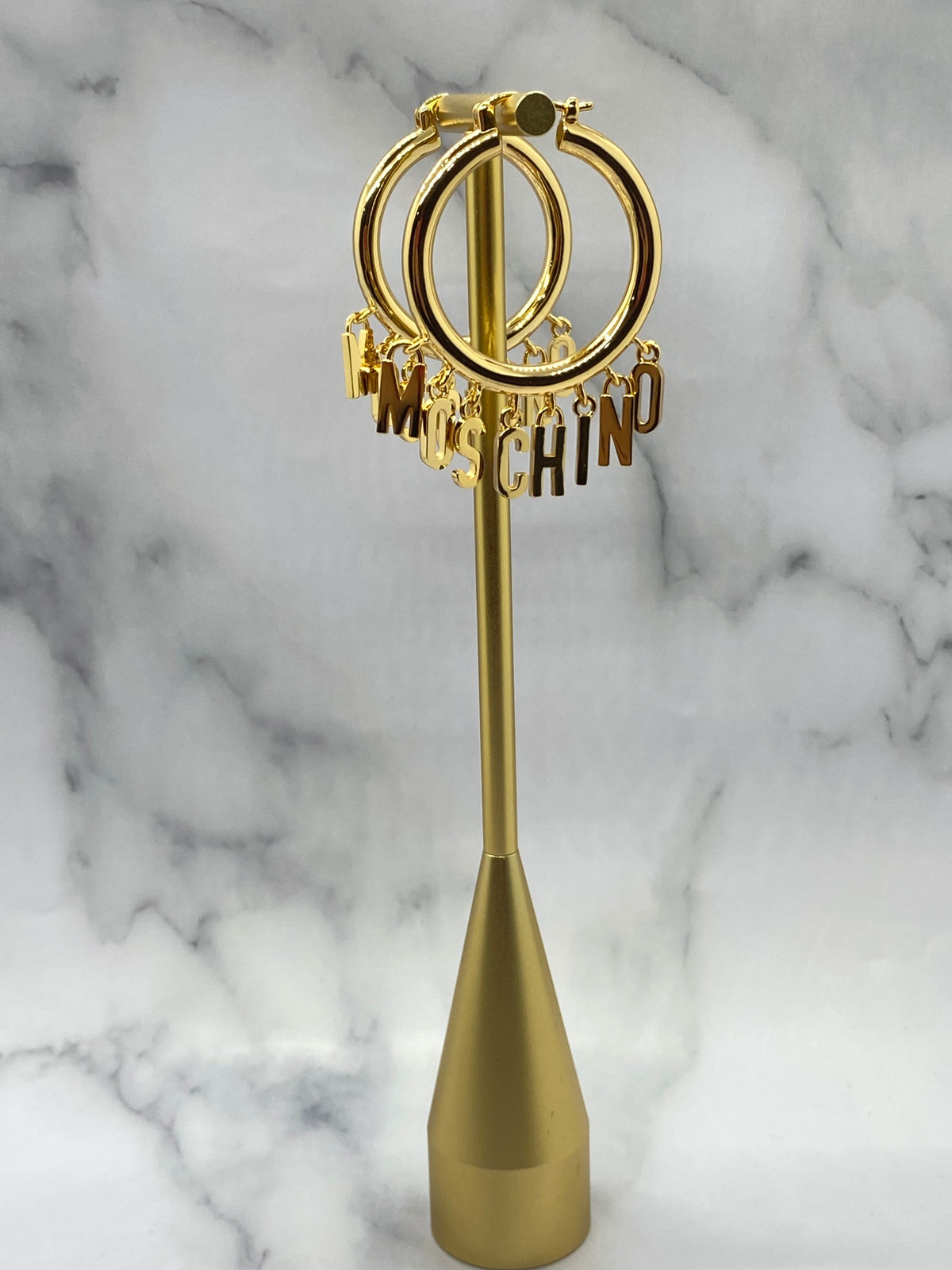 MOSCHINO Gold Tone Monogram Classic Hoop Earrings - Pre owned