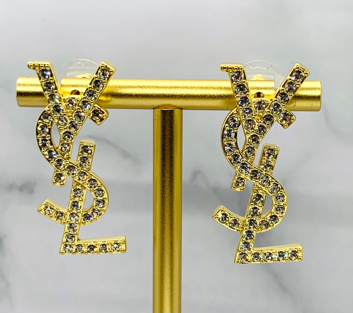 YSL YVES SAINT LAURENT Rhinestone Monogram Earrings - Pre owned