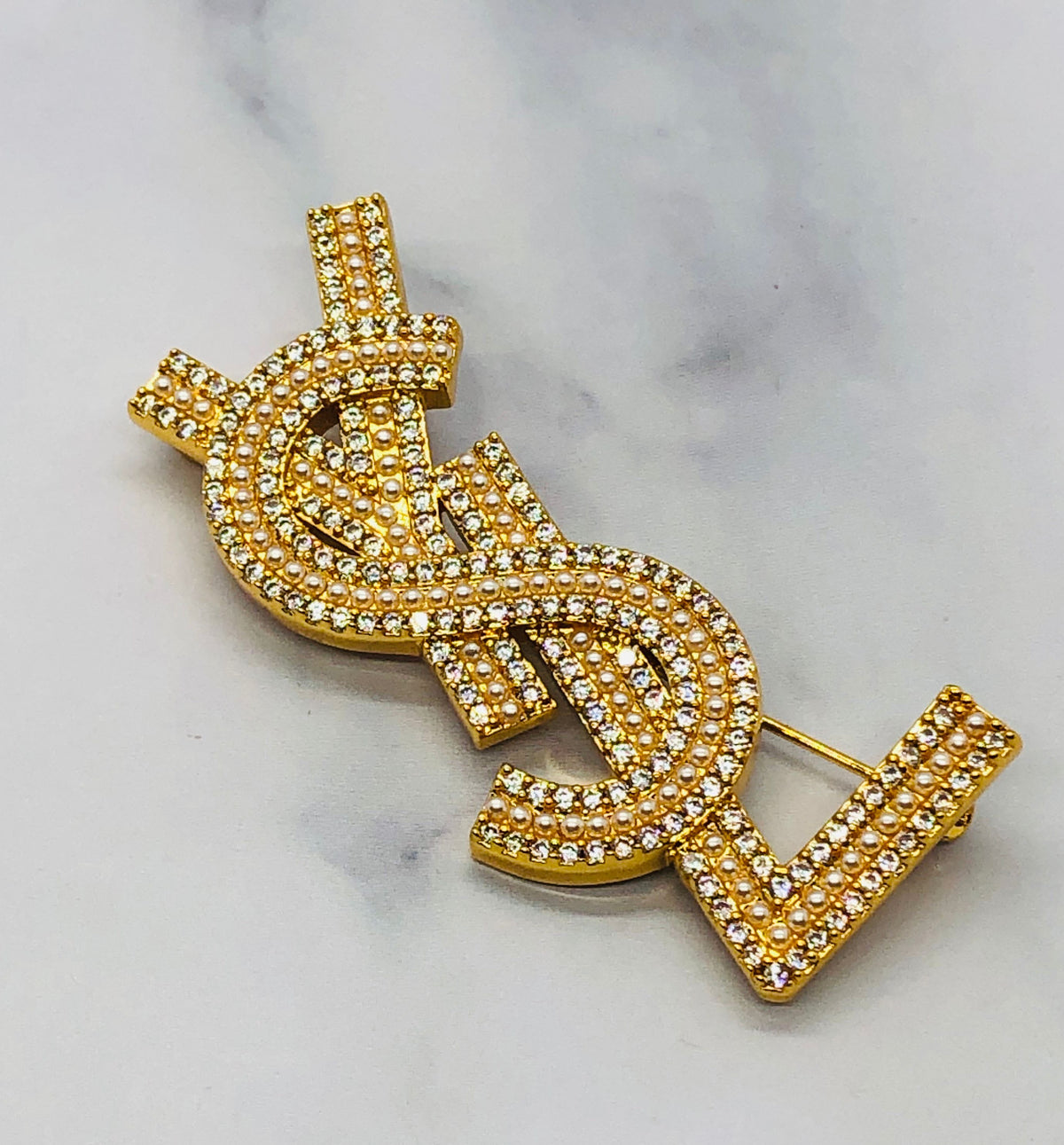 YSL YVES SAINT LAURENT Gold Tone Brooch Pin - Pre owned