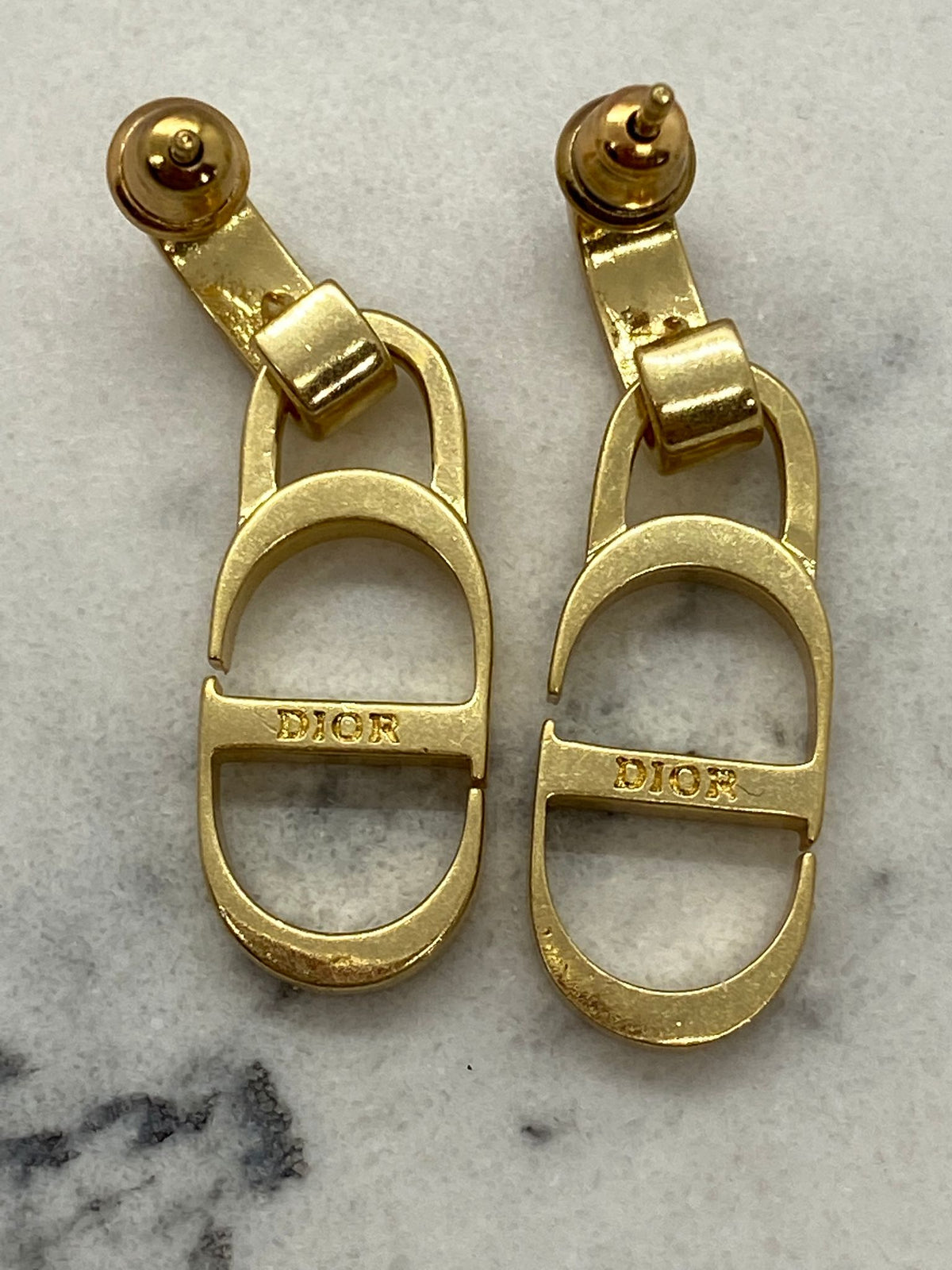 CHRISTIAN DIOR CD Brass Pendant Earrings - Pre owned