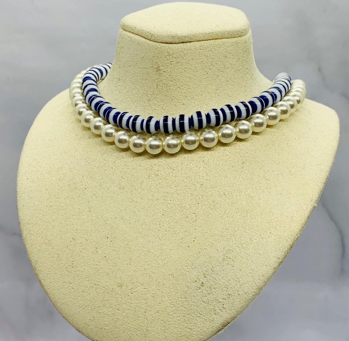 MIU MIU Pearl & Blue Striped Necklace - Pre owned