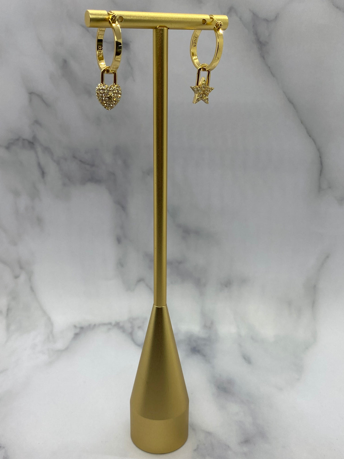 CHRISTIAN DIOR Gold Tone Charm Hoop Earrings - USED
