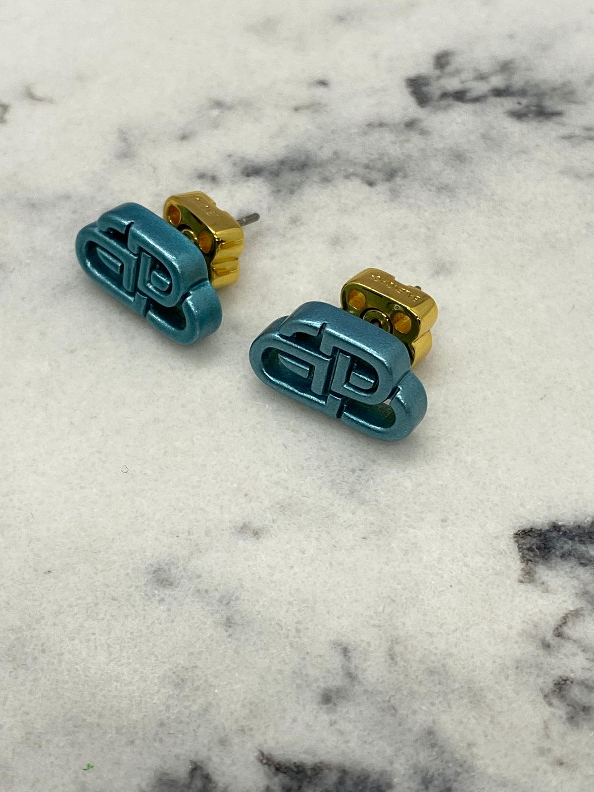 BALENCIAGA BB Chrome Blue Monogram Earrings - Pre owned