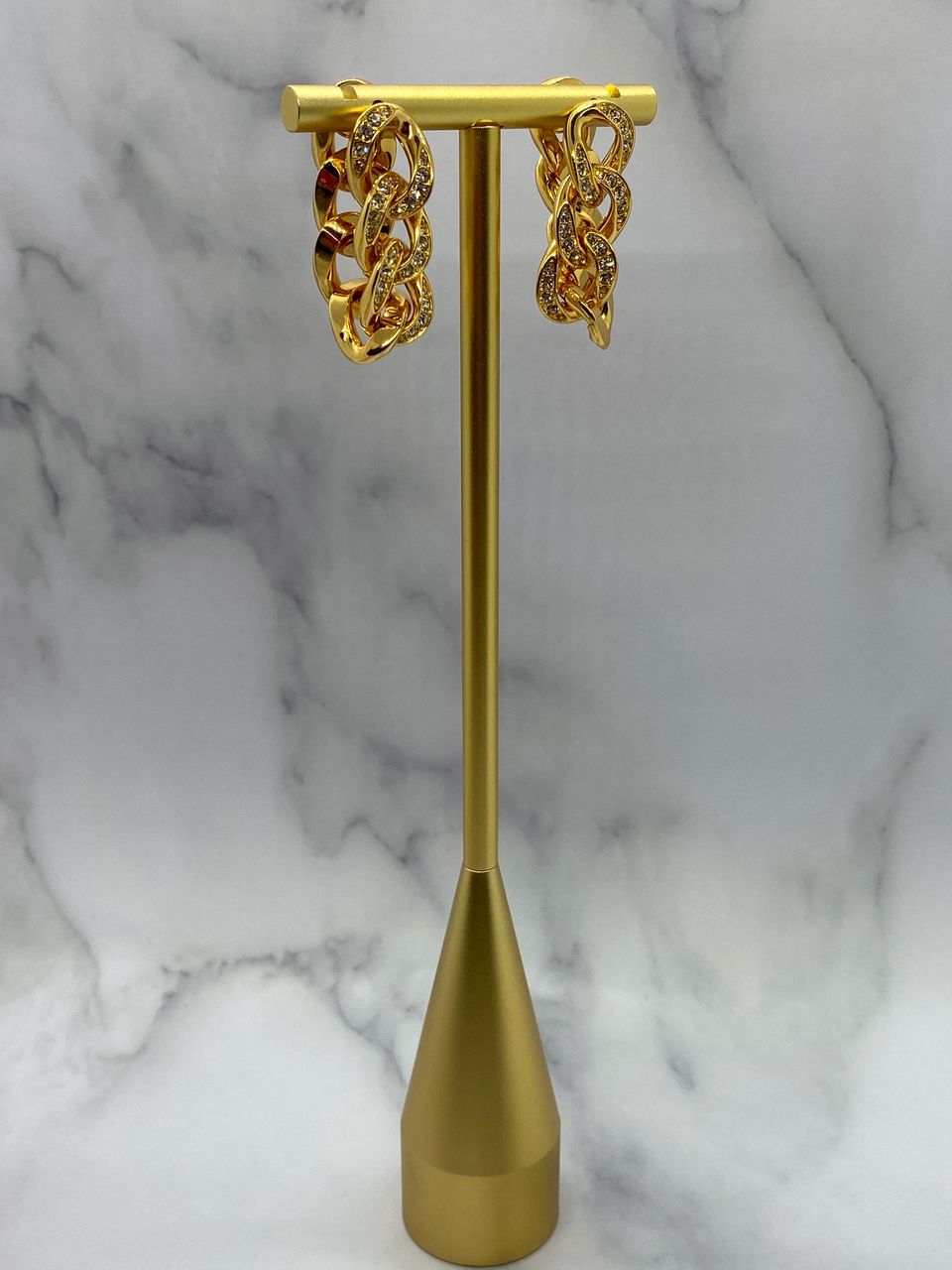 BOTTEGA VENETA Gold Tone Rhinestone Chain Earrings - Pre owned