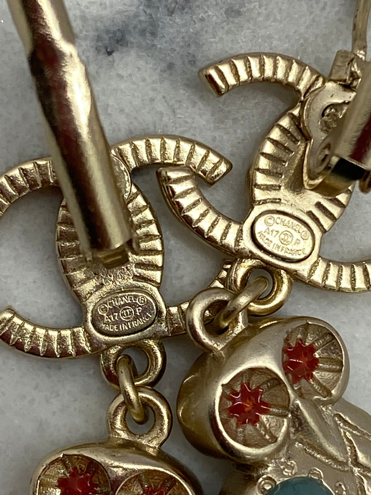 CHANEL CC Owl Pendant Earrings - USED