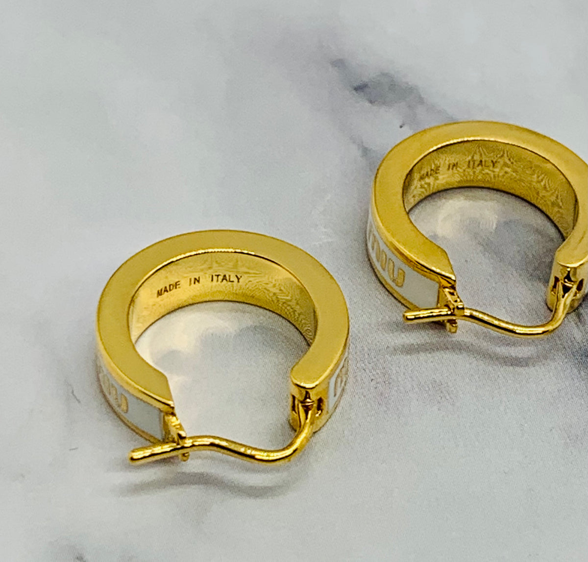 MIU MIU White Monogram Hoop Earrings - Pre owned