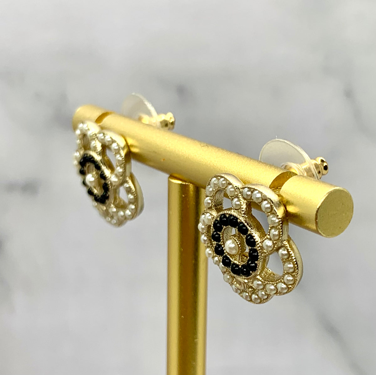 CHANEL CC Camelia Rhinestone Earrings - USED