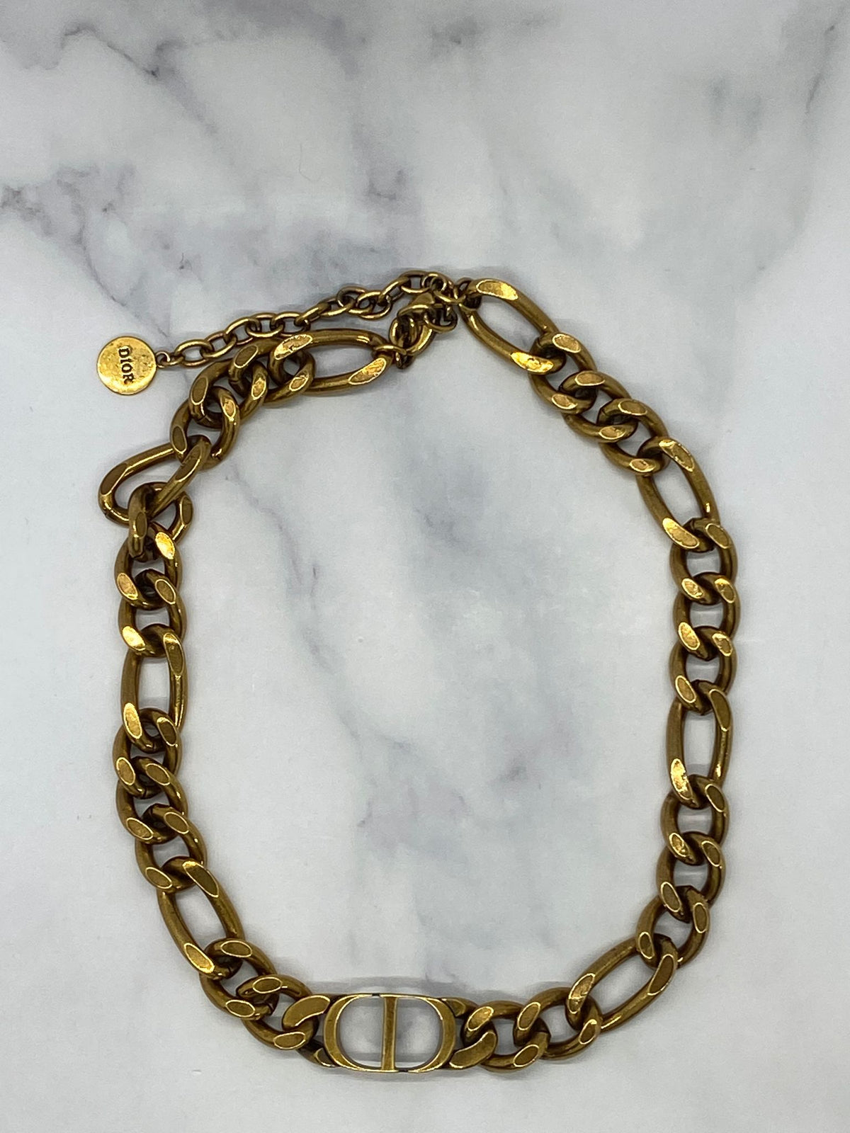 CHRISTIAN DIOR CD Brass Tone Monogram Necklace - Pre owned