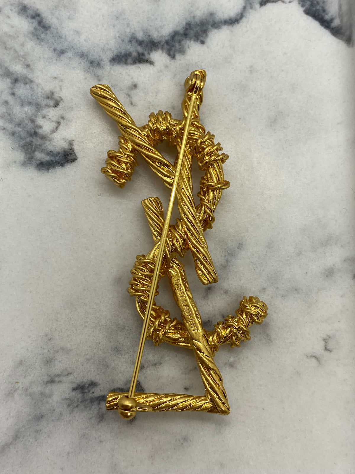 YSL YVES SAINT LAURENT Gold Tone Wire Brooch Pin - Pre owned
