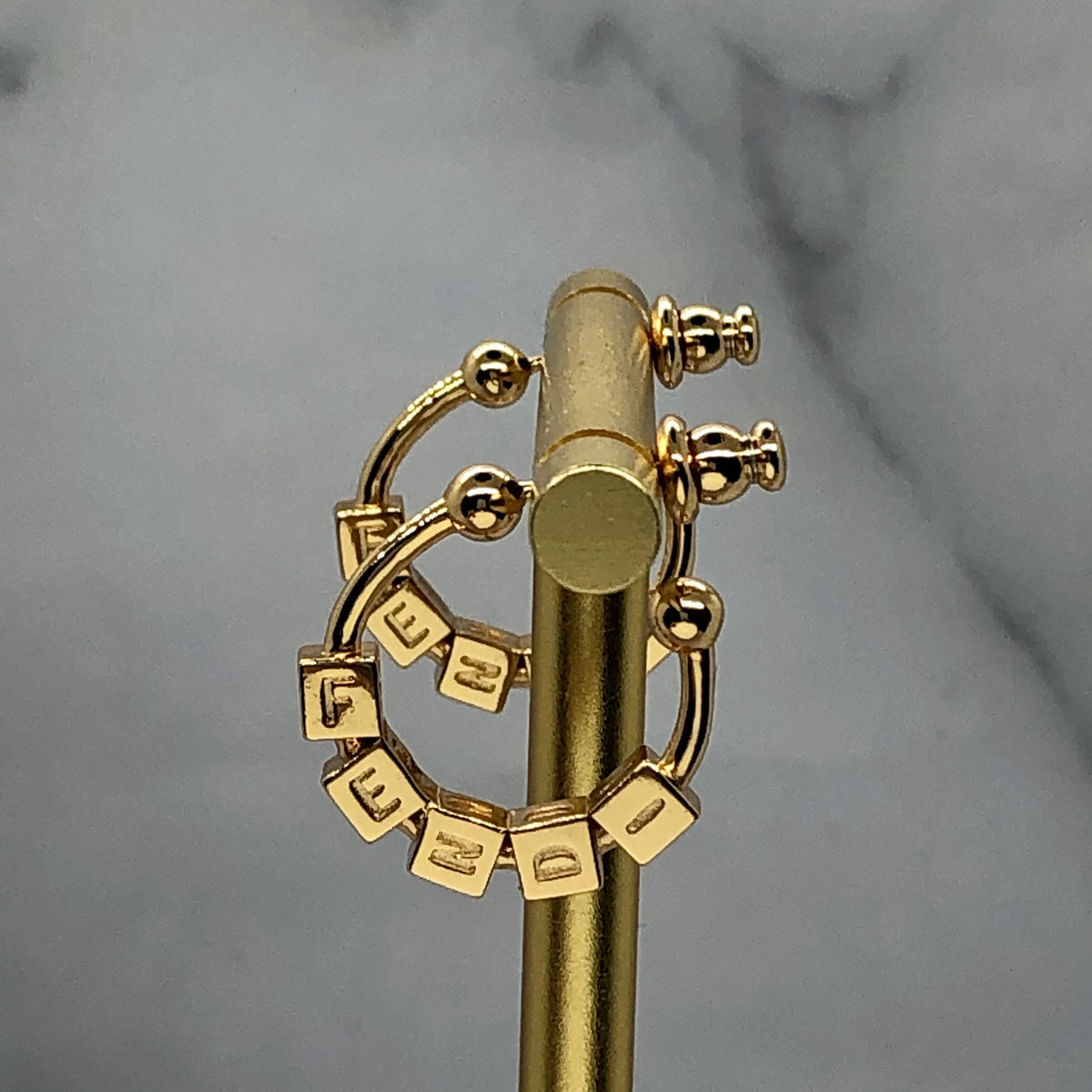 FENDI Gold Tone Block Hoop Earrings - Pre owned
