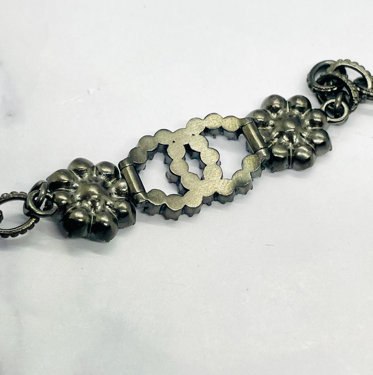 CHANEL CC 2015 Rare Pewter Rhinestone Bracelet - Pre owned
