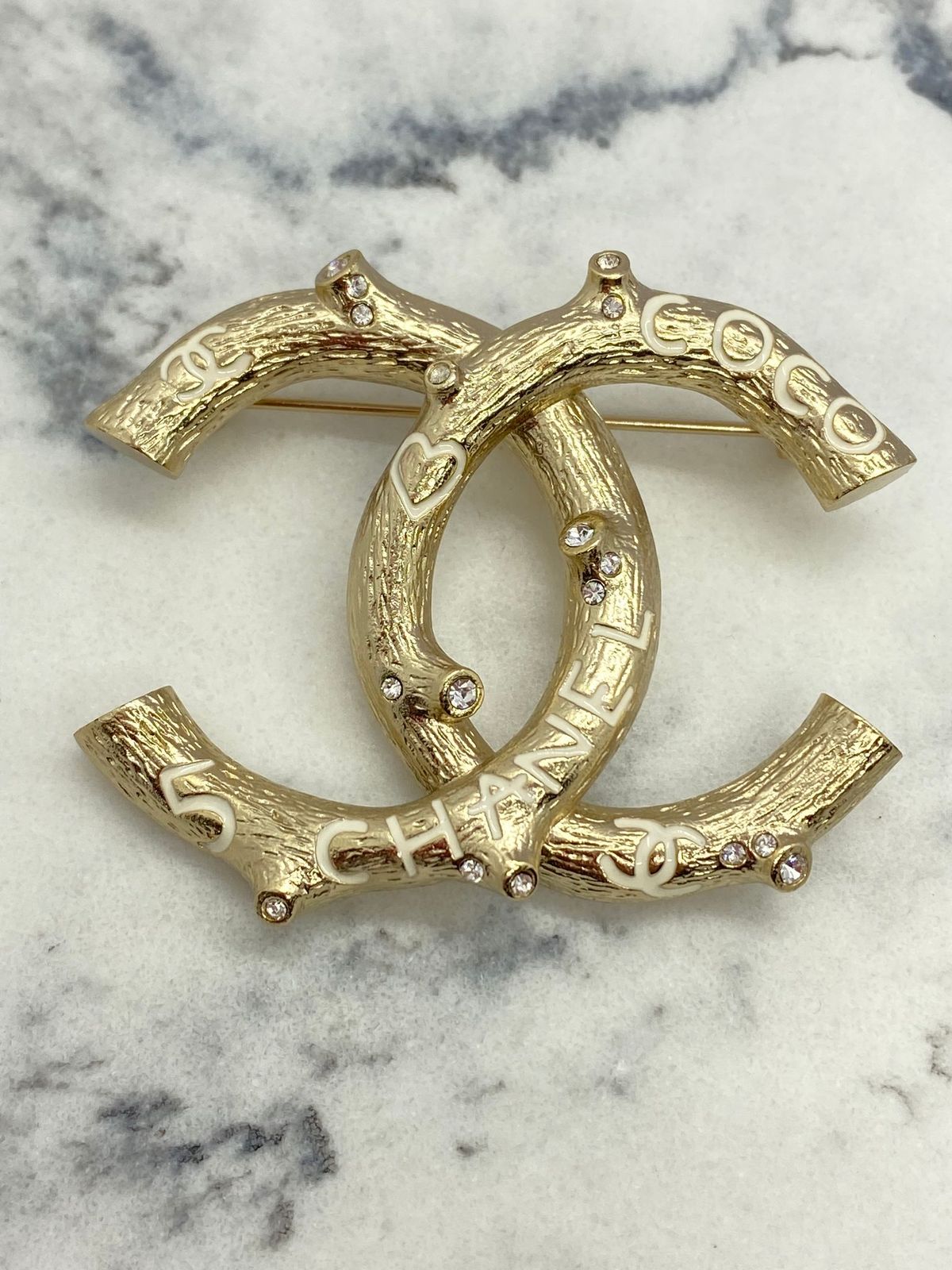 CHANEL CC Gold Tone Branch Brooch Pin - USED
