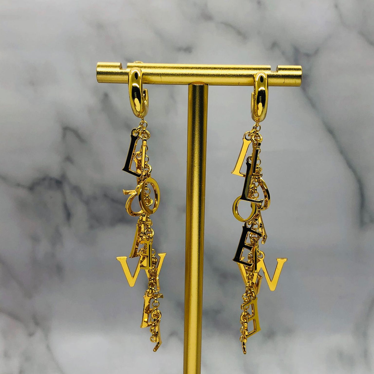 LOEWE Gold Tone Pendant Monogram Earrings - Pre owned