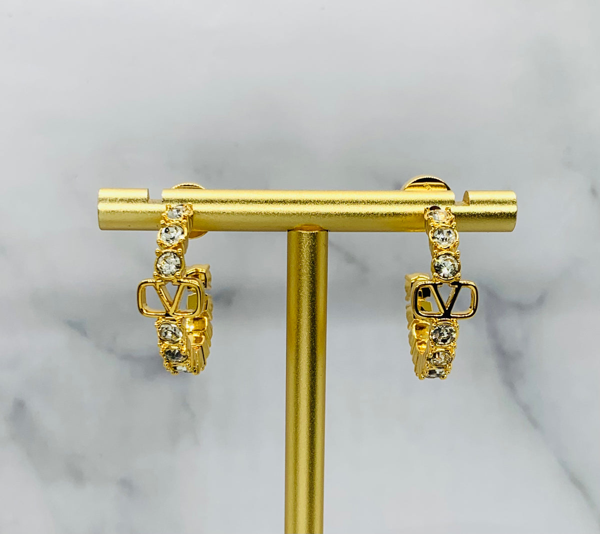 VALENTINO V Rhinestone Hoop Earrings - Pre owned