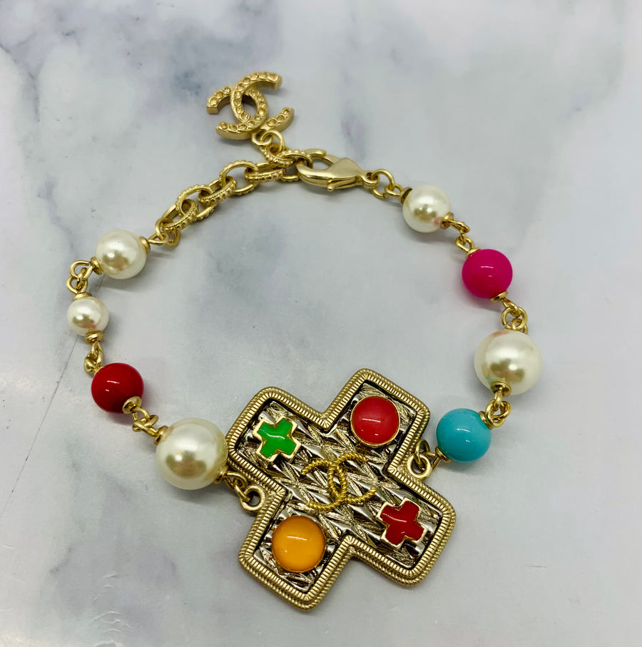 CHANEL CC 2017 Cross Beaded Bracelet - USED