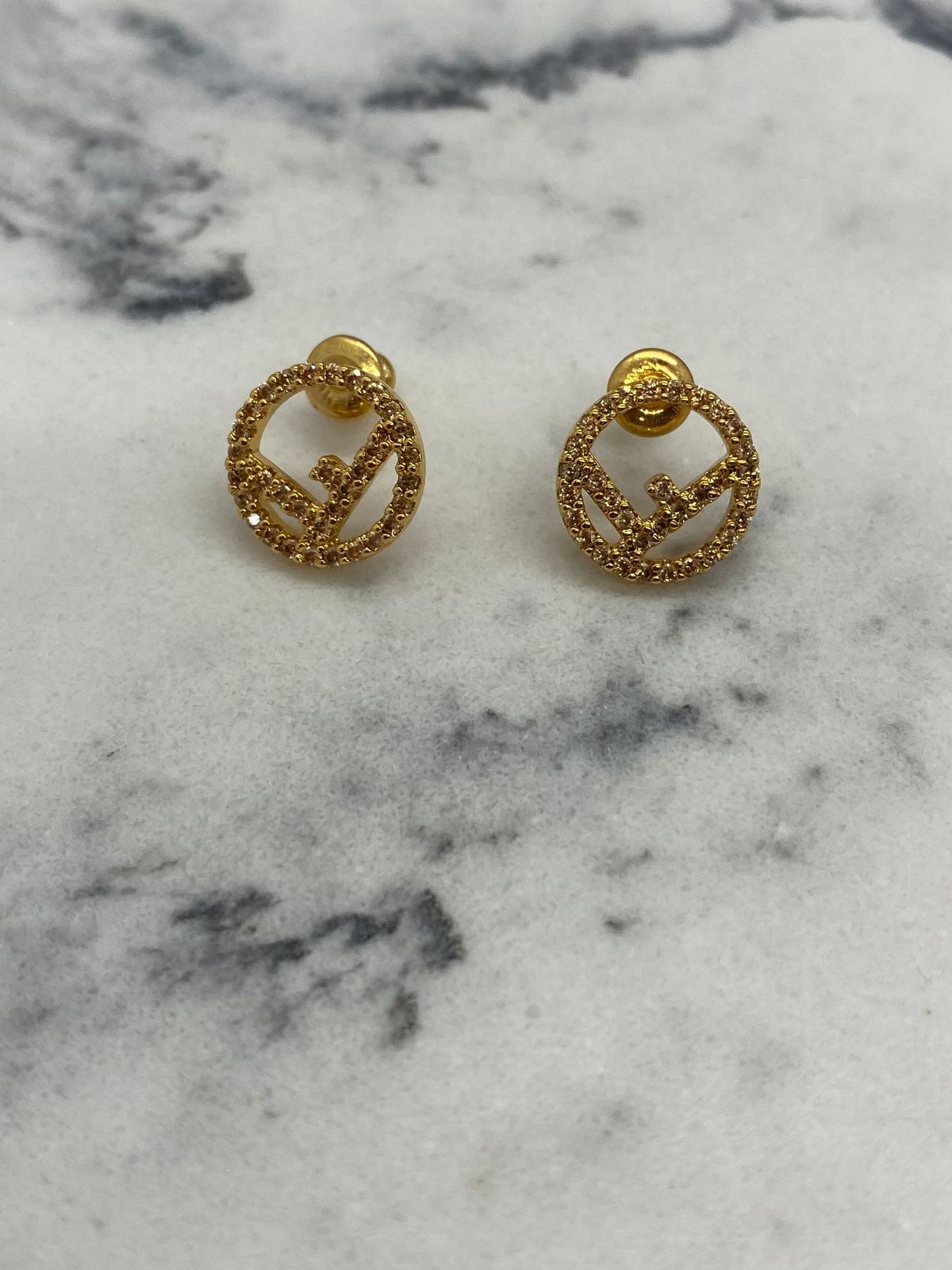 FENDI F Gold Rhinestone Small Earrings - Pre owned