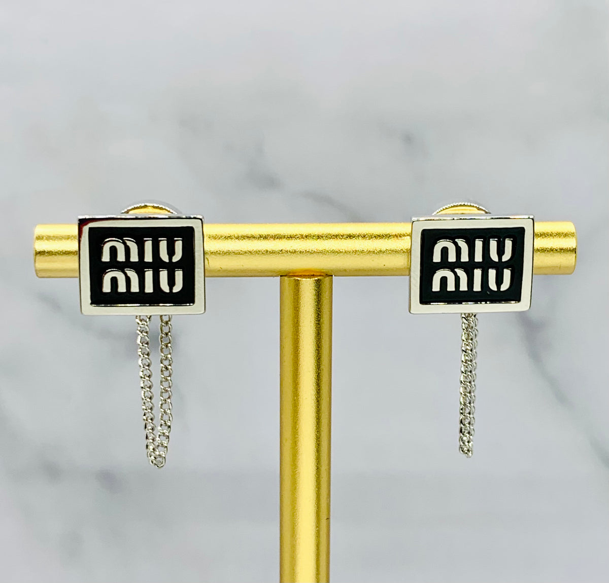 MIU MIU Black Chain Earrings - pre owned