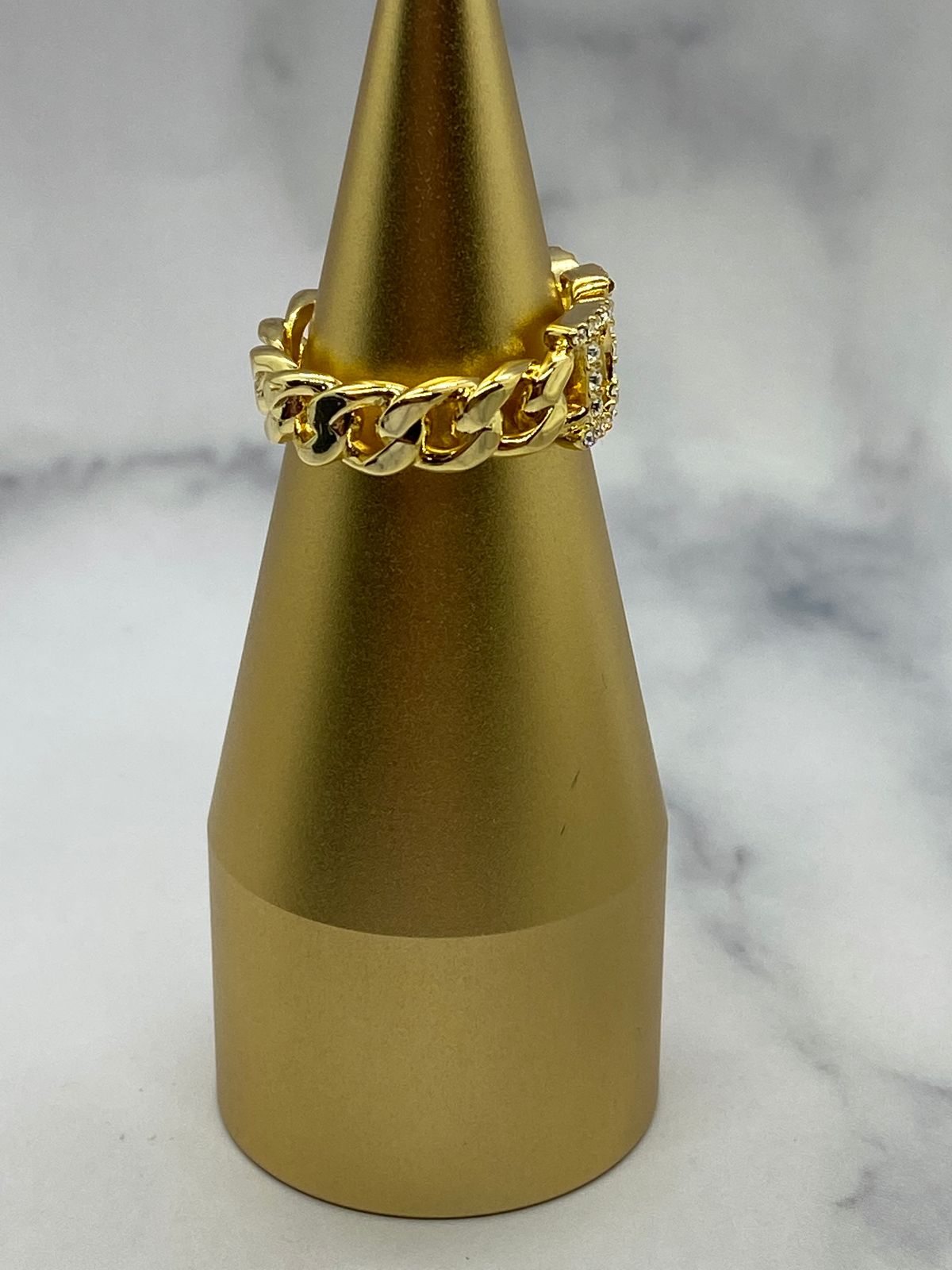 CHRISTIAN DIOR Gold Tone Rhinestone Ring - Size M 7