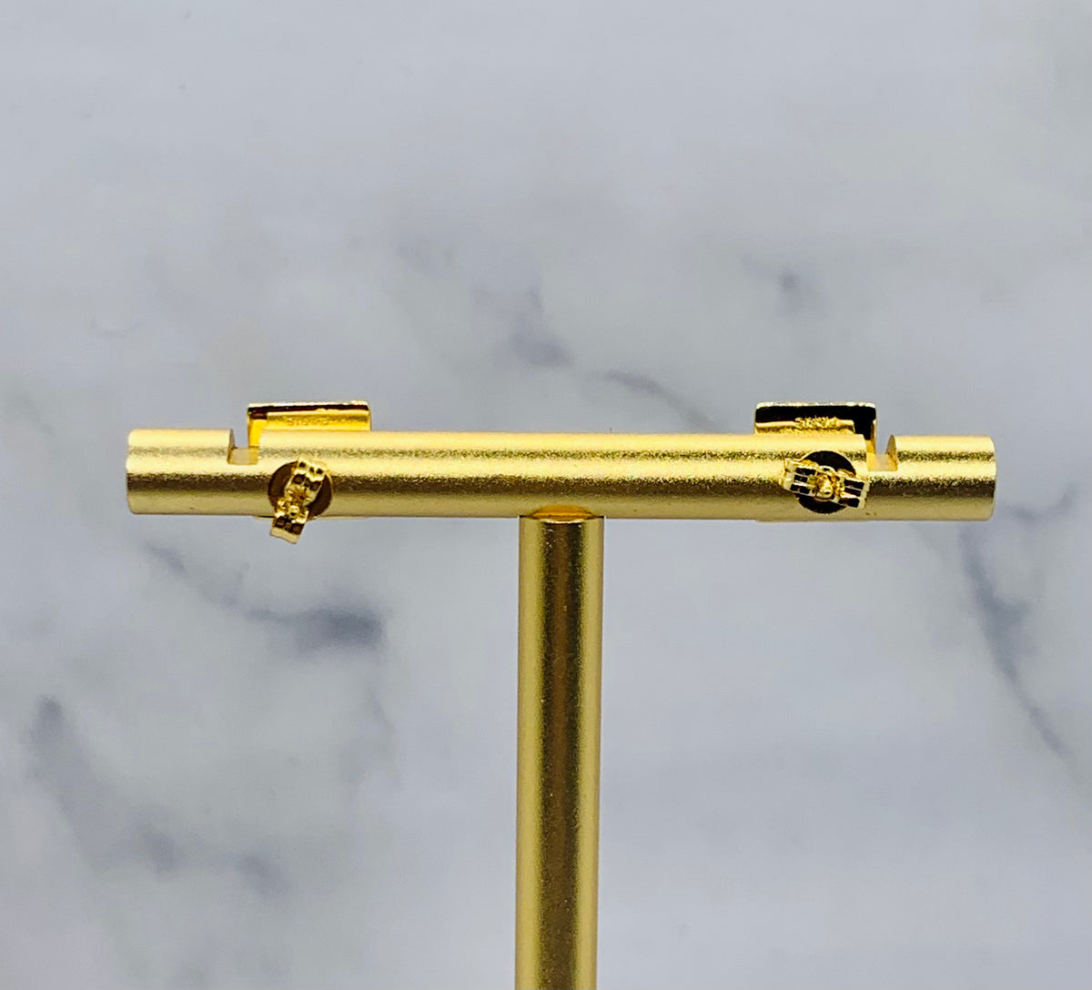 CELINE Monogram Gold Tone Square Earrings - Pre owned