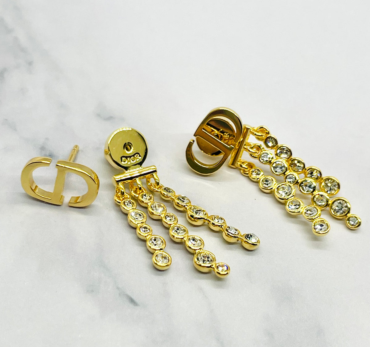 CHRISTIAN DIOR CD Rhinestone Earrings - Pre owned