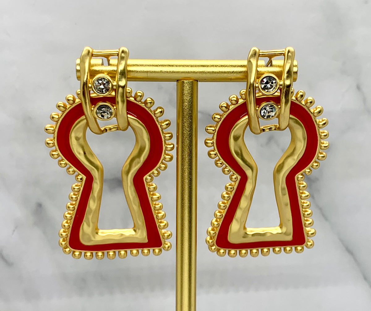 SCHIAPARELLI Key Hole Rhinestone Earrings - Pre owned