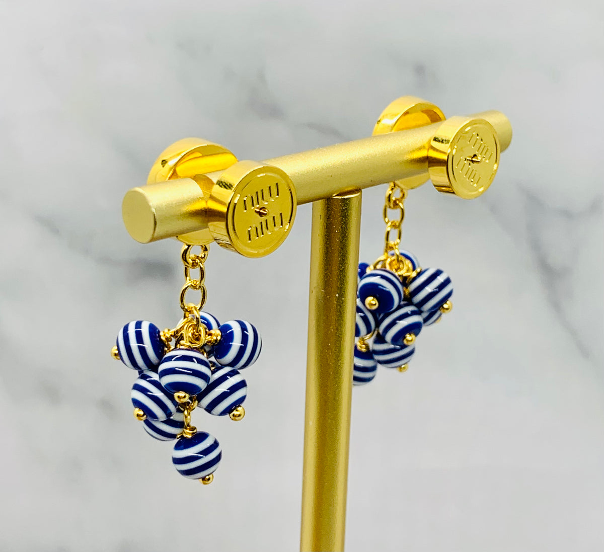 MIU MIU Blue Striped Cluster Pendant Earrings - Pre owned