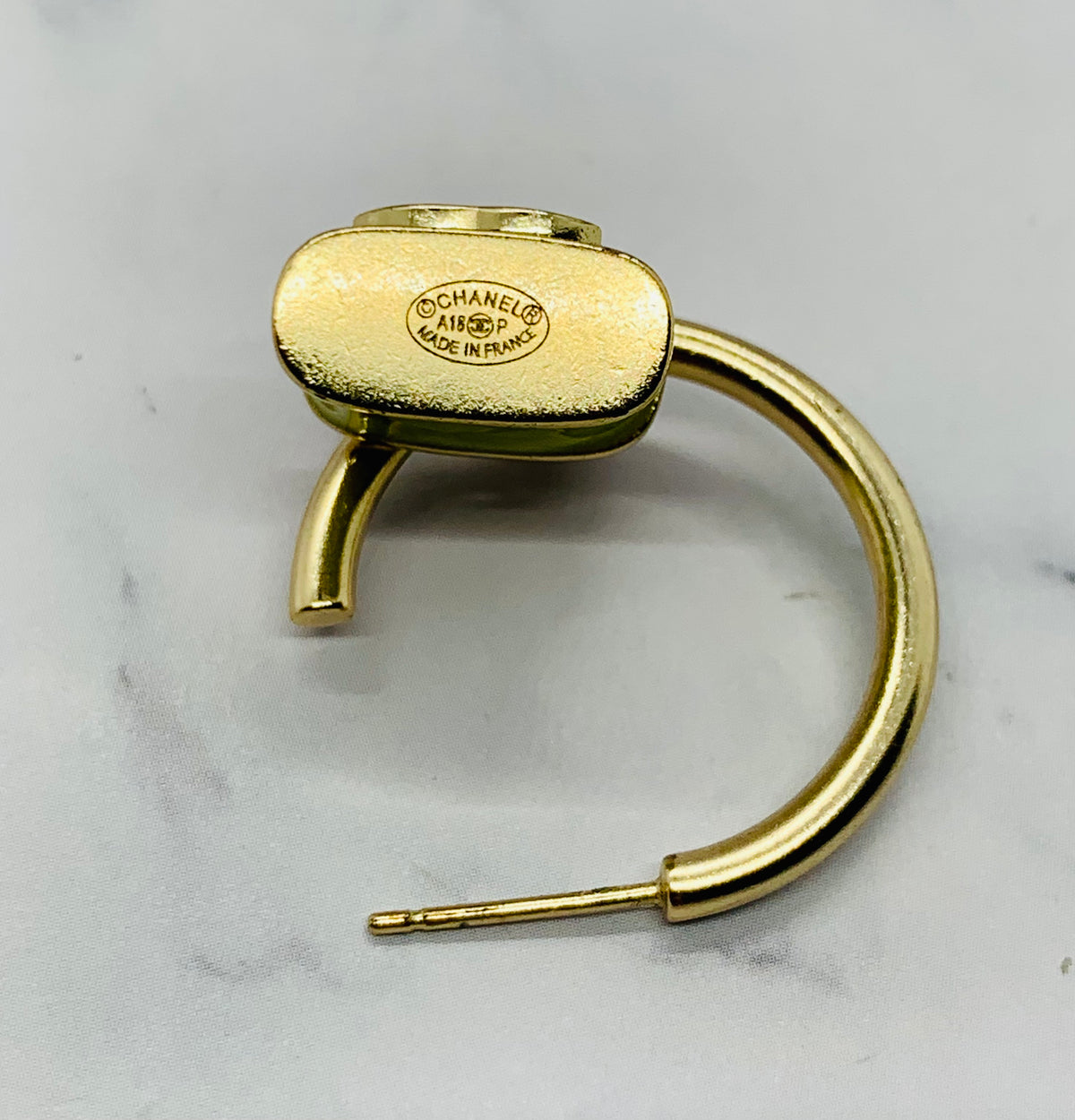 CHANEL CC Green Lock Pendant Hoop Earrings - USED