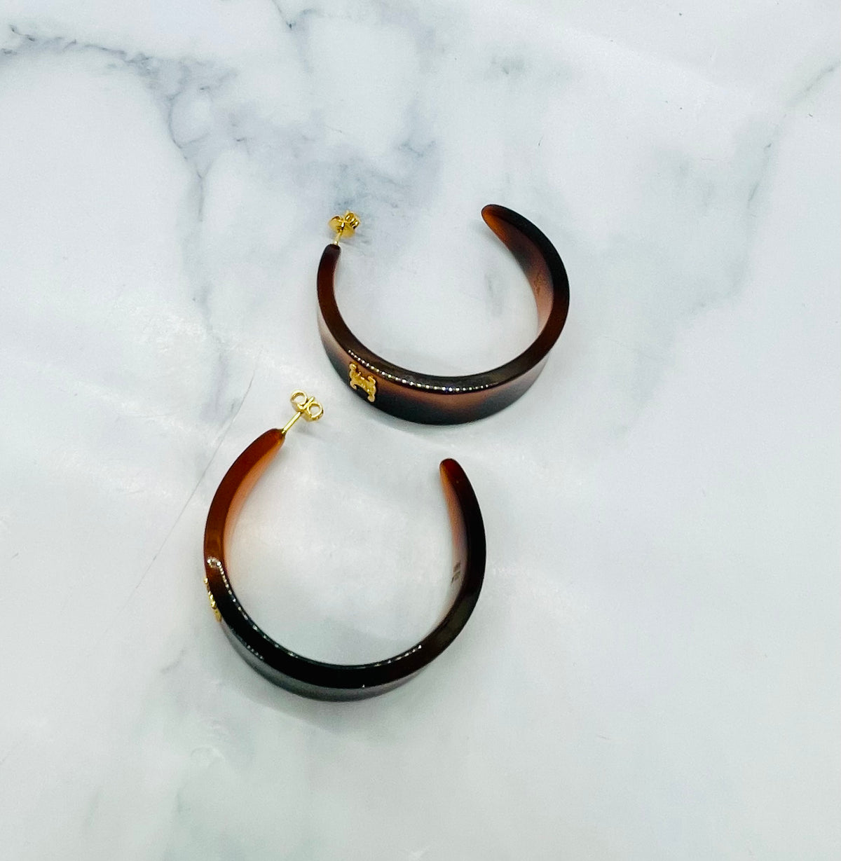CELINE Monogram Tortoise Hoop Earrings - Pre owned