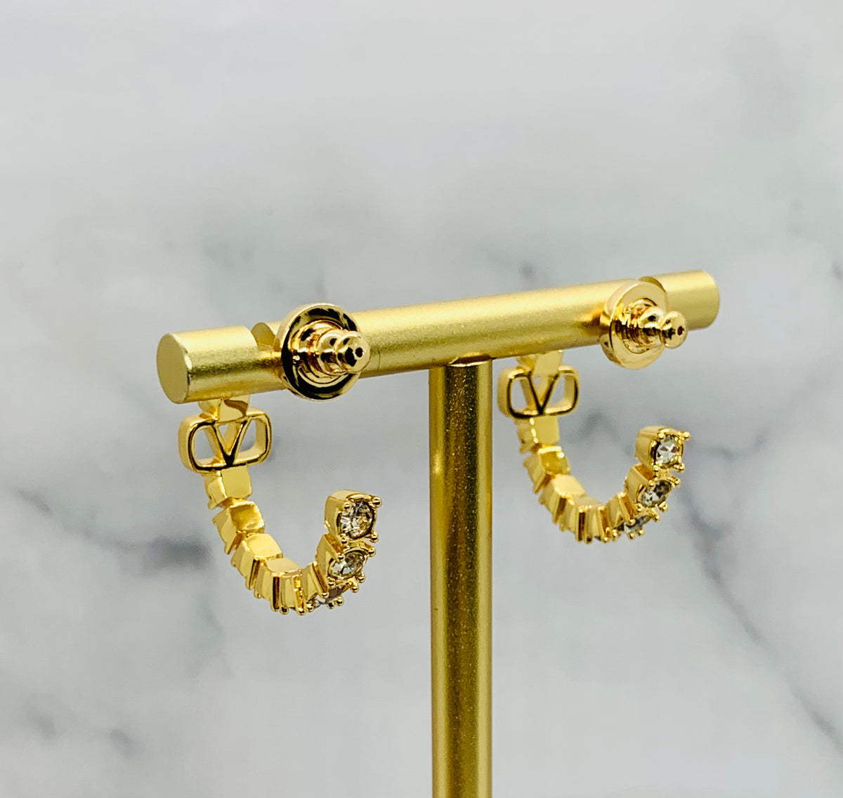 VALENTINO V Rhinestone Hoop Earrings - Pre owned