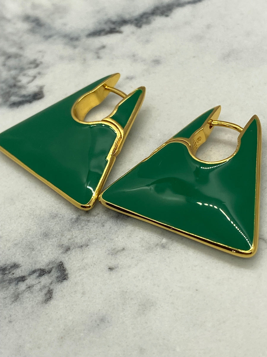 BOTTEGA VENETA Green Triangle Hoop Earrings
