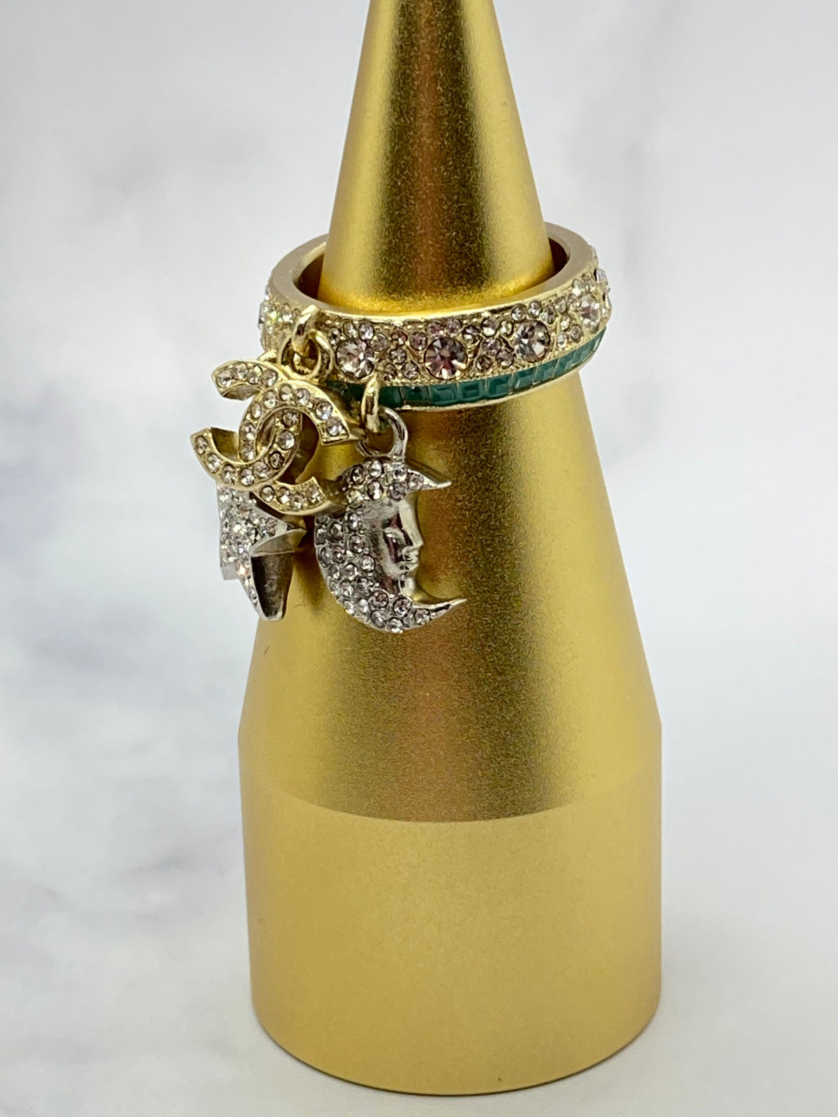 CHANEL CC 2017 Gold & Silver Tone Sun Moon Ring size 7 - USED