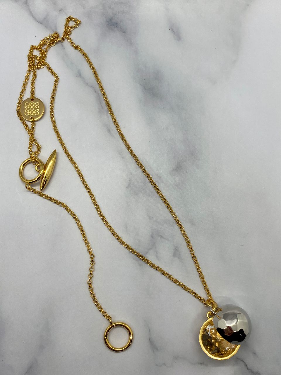 LOEWE Gold & Silver Tone Crystal Locket Necklace - Pre owned