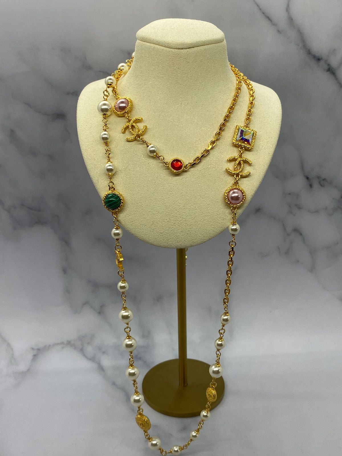 CHANEL CC Gold Tone Rhinestone Layered Necklace - Pre owned