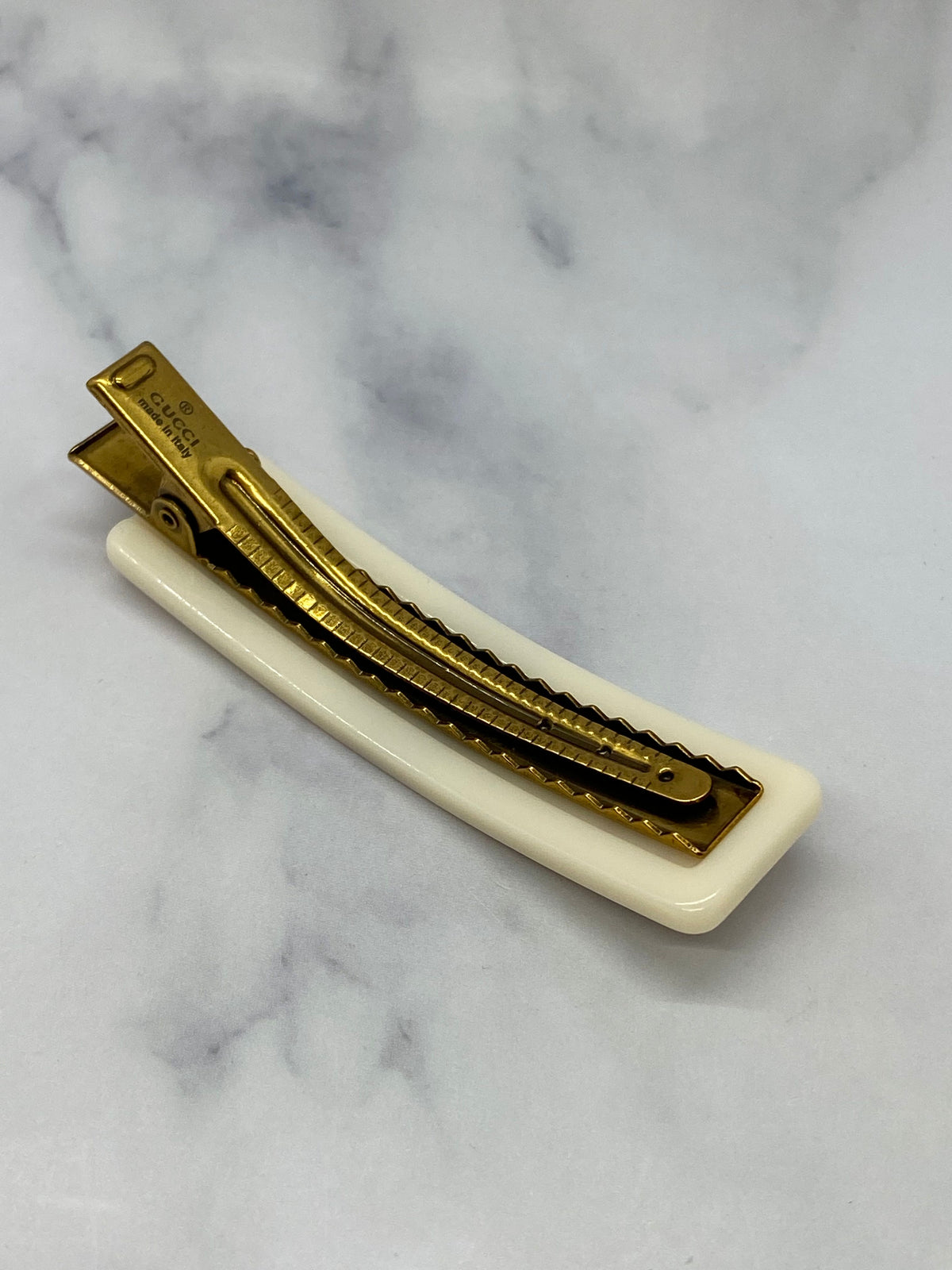 GUCCI GG White Rhinestone Hair Pin Barrette - Pre owned