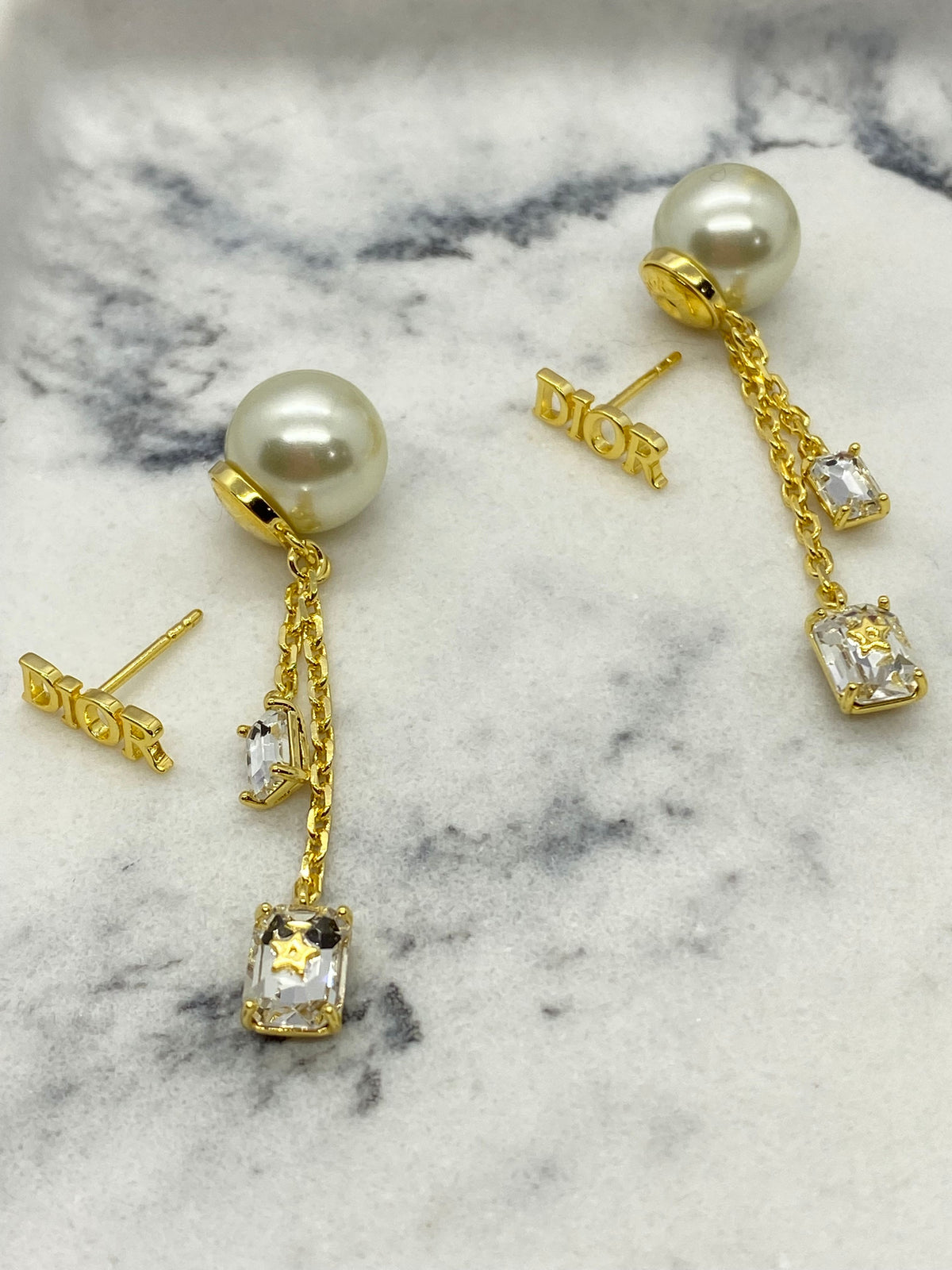 CHRISTIAN DIOR Faux Pearl & Rhinestone Earrings - Pre owned