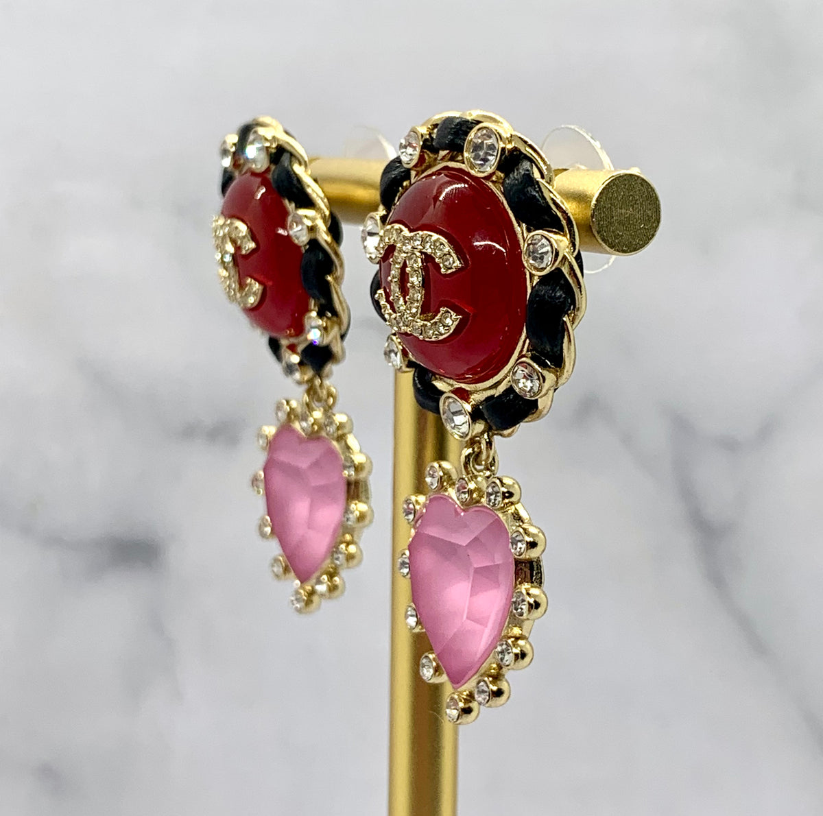CHANEL CC 2021 Heart Rhinestone Earrings - USED