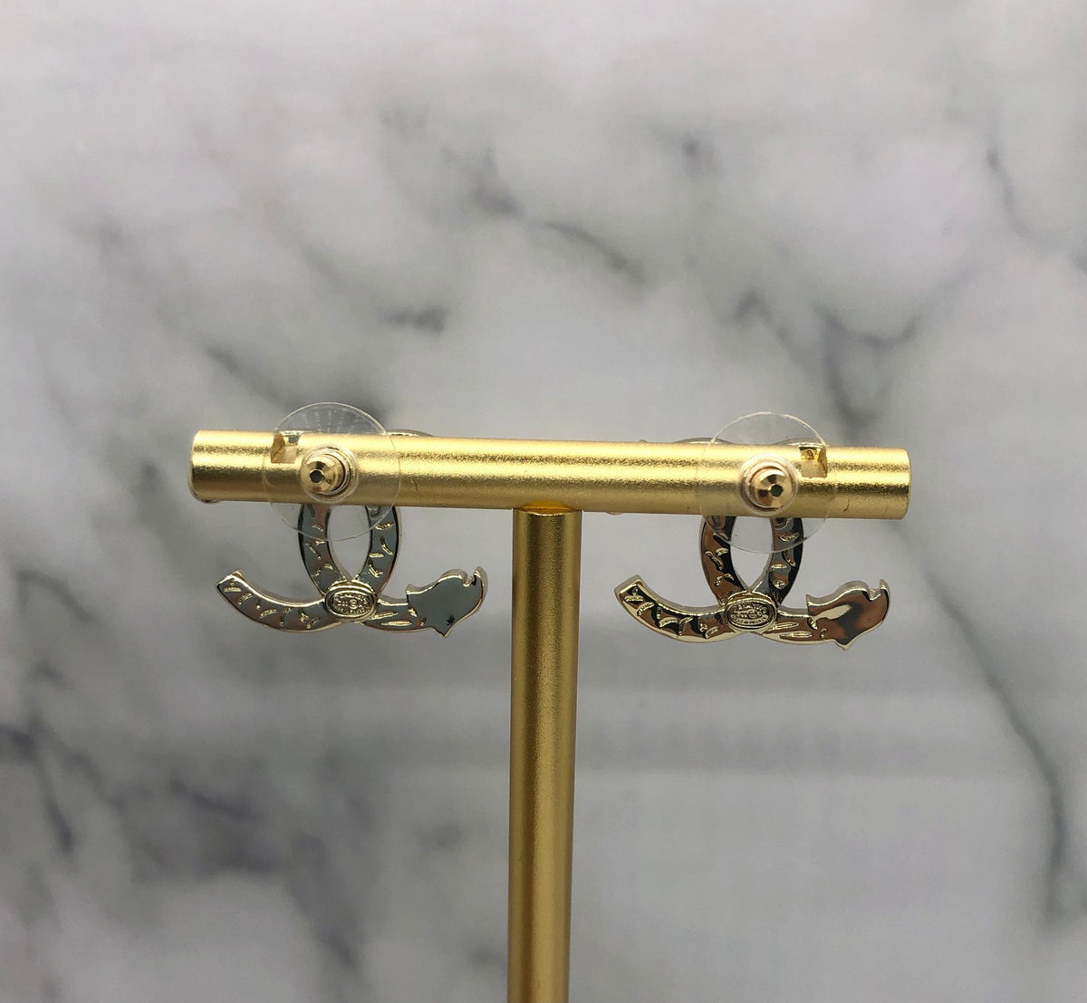 CHANEL CC Light Gold Tone Ornate Earrings - Pre owned