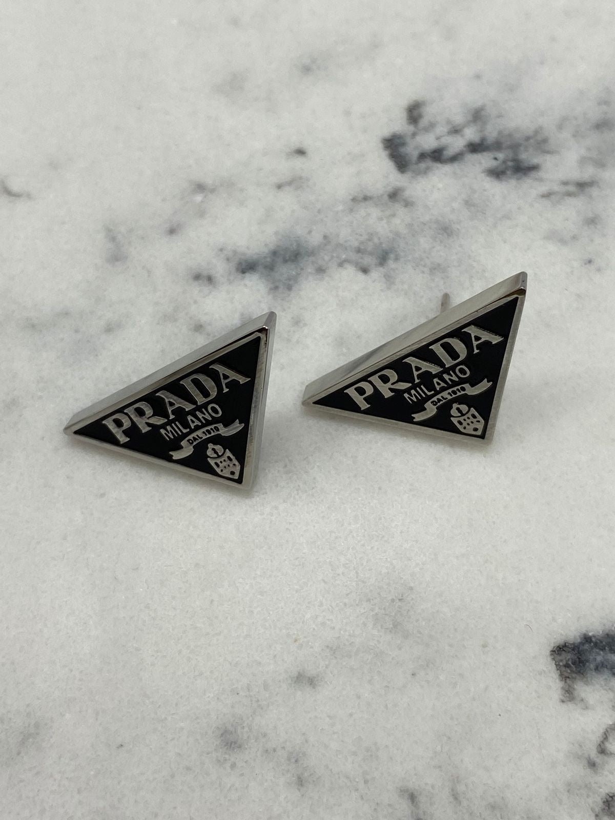 PRADA Triangle Metal Monogram Earrings - USED